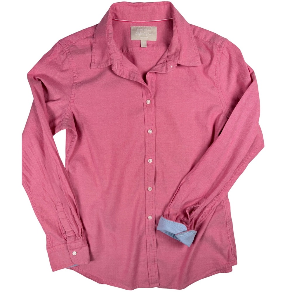 Banana Republic Womens Pink Red Cotton Oxford Long Sleeve Button Down Medium